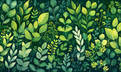 İluustration of Lush Greenery on a Vibrant Eco-Friendly Background - obrazy, fototapety, plakaty