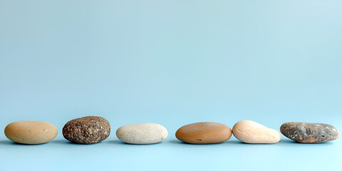 Fototapeta na wymiar Sea stones on a blue background smooth stones sea stones 