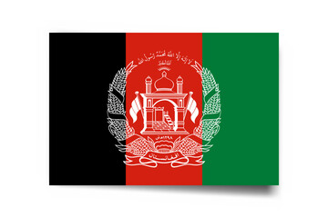 Afghanistan flag - rectangle card with dropped shadow isolated on white background.