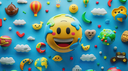 World emoji day 3d banner background. Emoji Celebration 3D Banner Background. World emoji day with a funny emojis. World smile day emojis. Mental health assessment, world mental health day concept. 