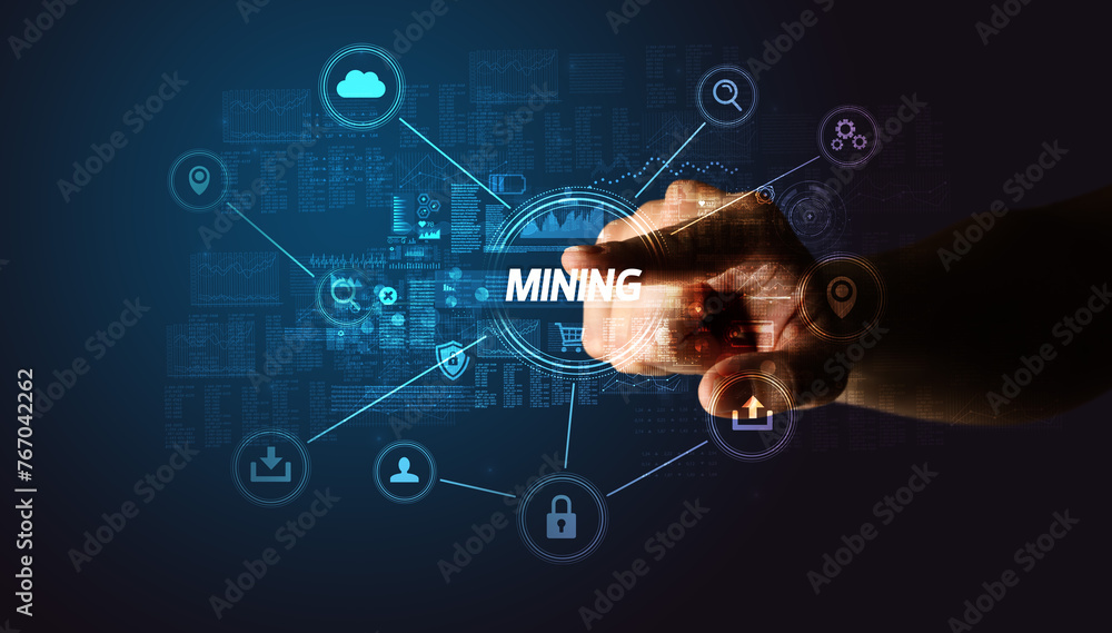 Poster hand touching cybersecurity button