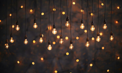 Warm Glowing Light Bulbs Suspended Against a Dark Background