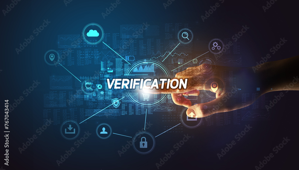 Aufkleber hand touching cybersecurity button