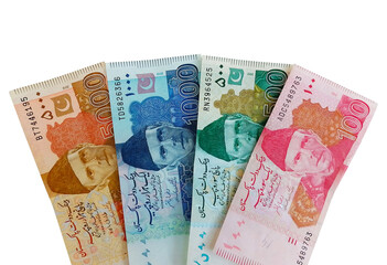Pakistani Currency Isolated on White Background - Pakistani Rupees. 5000,1000,500,100 Rupees