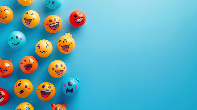 World emoji day 3d banner background. Emoji Celebration 3D Banner Background. World emoji day with a funny emojis. World smile day emojis. Mental health assessment, world mental health day concept. 