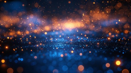 Close-up view of illuminated fiber optic strands against a black and blue blurred backdrop. - obrazy, fototapety, plakaty