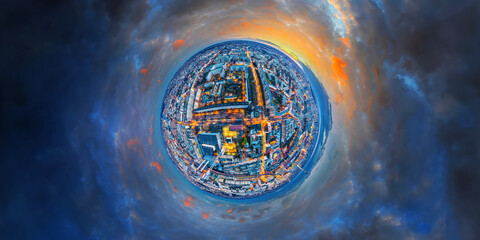 capital city Berlin Germany downtown night aerial 360° little planet