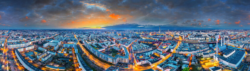 Fototapety  capital city Berlin Germany downtown night aerial 360°