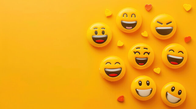 World emoji day with a funny emojis. World emoji day 3d banner background. Emoji Celebration 3D Banner Background. World smile day emojis. Mental health assessment, world mental health day concept. 