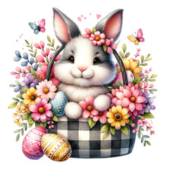 easter cute bunny on a flowers and easter cute highland cow on a flowers and easter eggs file digital download