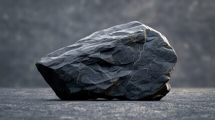 A solitary dark rock set against a stark gray landscape