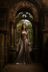 Obraz premium Queen in vintage gown standing in archway
