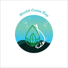 world ocean day, nature,earth , environment, leaf, fish logo symbol