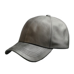 leather visor grey baseball cap mockup side view, png file of isolated cutout object with shadow on transparent background