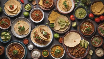 Traditional Mexican Street Food On Family Table.