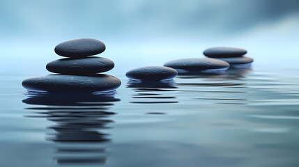 Fototapeta na wymiar Stones floating on water, tranquility, healthy lifestyle