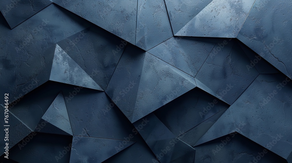 Poster abstract backdrop, dark blue and black triangle stripe polygon with line angle. generative ai