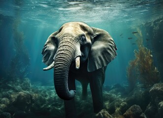 Gentle elephant amidst underwater forest