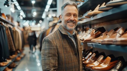 Fototapeta na wymiar Customer is choosing shoes in the footwear store