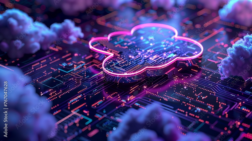 Poster illustration depicting the concept of cloud computing technology, emphasizing its significance in mo