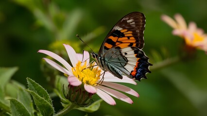 Aporia crataegi butterfly sitting on pale flower, very sharp