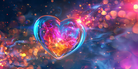 A heart with a blue and purple background and the words love on it
