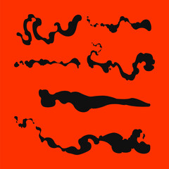 Smog smell collection, puff smoke, explosion elements. Steaming cloud flows, clouds vector illustrations set. Cartoon smoke or dust clouds, smoke puff, stream cloud elements. Steaming dust 2