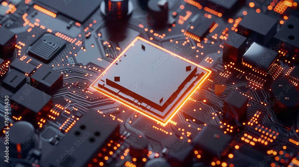 Poster illustration of ai circuit board representing central computer processors (cpu) concept, showcasing 