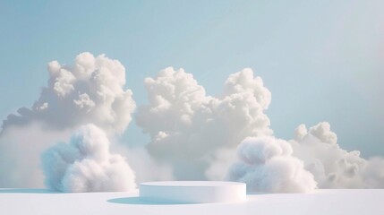Fluffy white Clouds background podium 