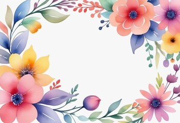 Floral frame watercolor drawing, template, copy space, place for text.