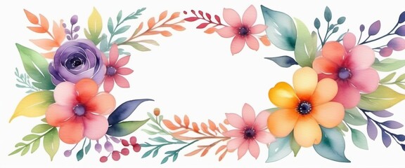 Obraz premium Floral frame watercolor drawing, template, copy space, place for text.