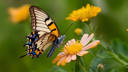 Argynnis niobe fritillary butterfly on flower, close up ventral view