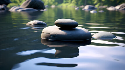Stones floating on water, tranquility, healthy lifestyle