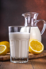 Homemade kefir, buttermilk or yogurt. Healthy probiotics prebiotic fermented dairy drink