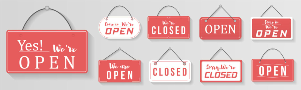 Clean color set of vector sign open