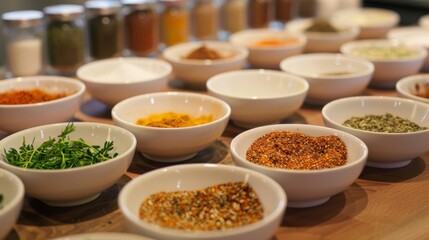 Table With Bowls of Various Spices