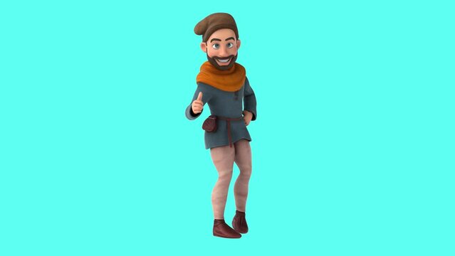 Fun 3D cartoon medieval man with thumbs up and down (with alpha channel included)