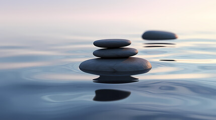 Obraz na płótnie Canvas Calmness on water zen stones balance in calming reflections