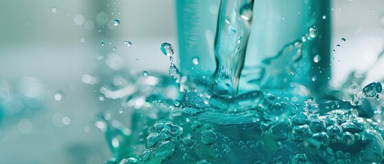 A refreshing scene of rinsing with mouthwash with a focus on the splash and the freshness it provides - obrazy, fototapety, plakaty