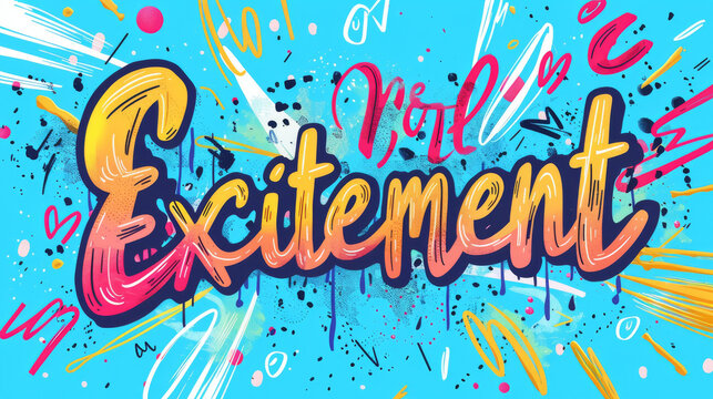 The single colored background displays the word "Excitement" in bold font, evoking a sense of energy and anticipation.