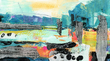 Abstract landscape. Paper applique. Collage