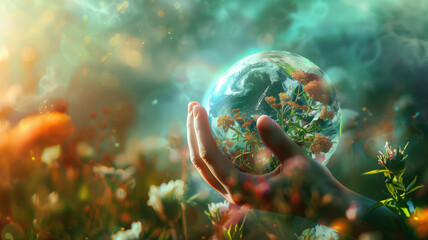 Artistic image of mother earth. World environment and mother earth day concept: Celebrating our planet's beauty and promoting environmental awareness Generative AI - obrazy, fototapety, plakaty
