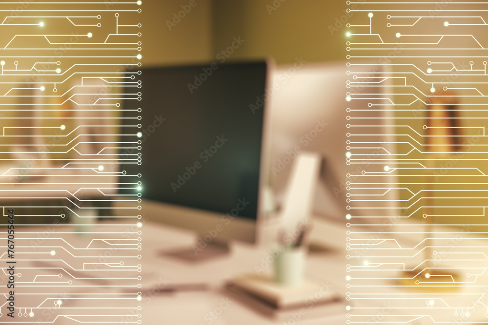 Poster creative concept of microscheme illustration on modern laptop background. big data and database conc