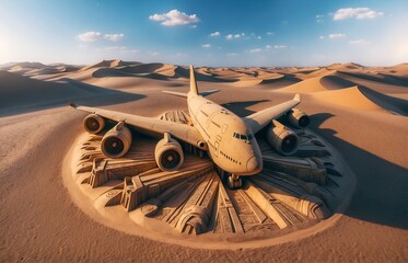 sand-made plane in the middle of the desert - Powered by Adobe