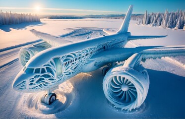 A plane made entirely out of snow
