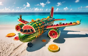 Cercles muraux Ancien avion a plane made entirely out of fruits