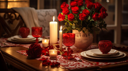 Obraz na płótnie Canvas Valentine's Day Celebration, Romantic Date Night, Love and Affection, Heartfelt Moments, Cupid's Arrow, Romantic Dinner Setting, Valentine's Day Gifts, Red Roses Bouquet, Romantic Couple, Love Letters