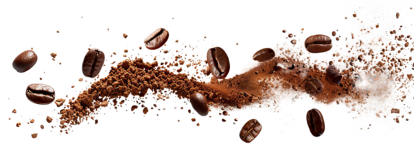 Coffee beans flaying  with ground grains.