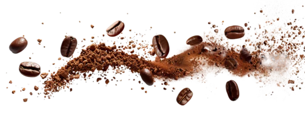Badkamer foto achterwand Coffee beans flaying  with ground grains. © World of PNG