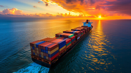 Container cargo ship in the sea, import export commerce transportation and logistic - obrazy, fototapety, plakaty